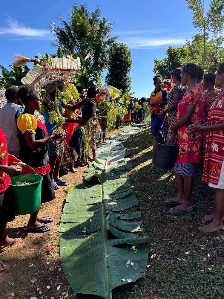 People celebrating in a village in Papua New Guinea.